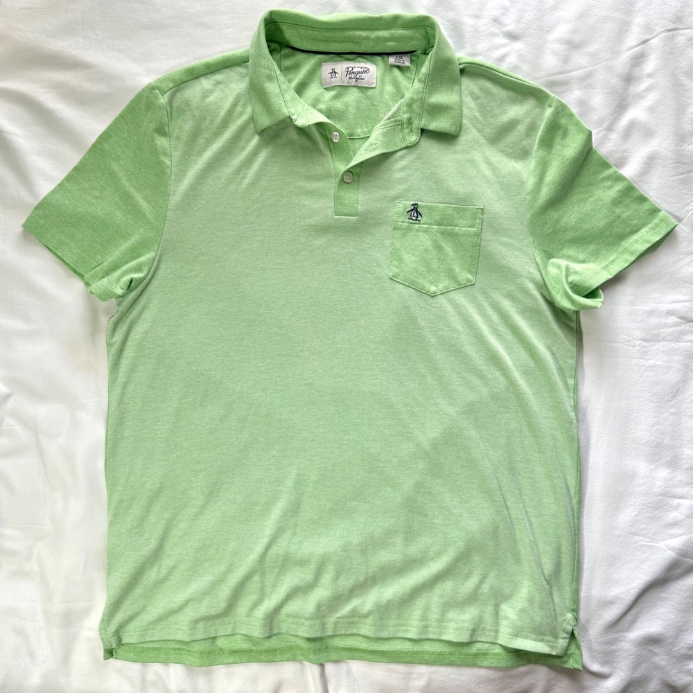 Original Penguin Mens Polo Shirt L Bright Green Pocket Golf Summer Vacation